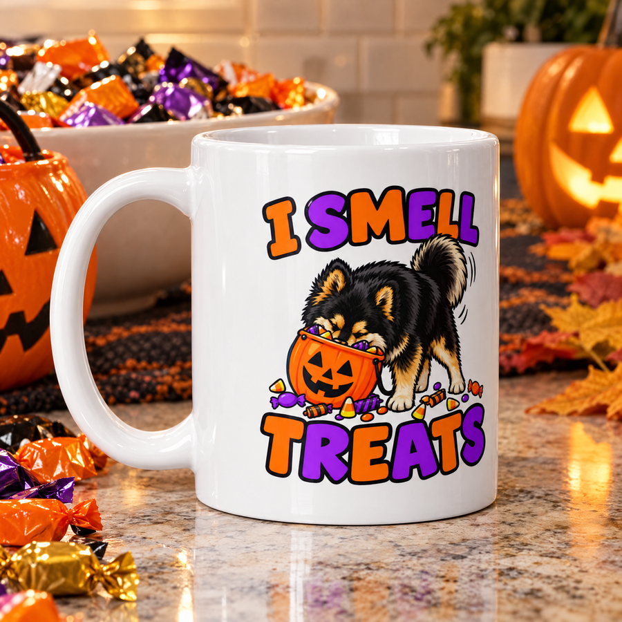 Finnish Lapphund I Smell Treats Halloween Mug Finnish Lapphund ceramic mug