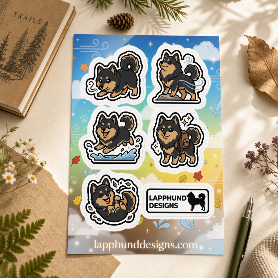 Finnish Lapphund All-Season Trail Sticker Sheet – Windy Paths, Creek Walks & Outdoor Adventure Finnish Lapphund sticker sheet