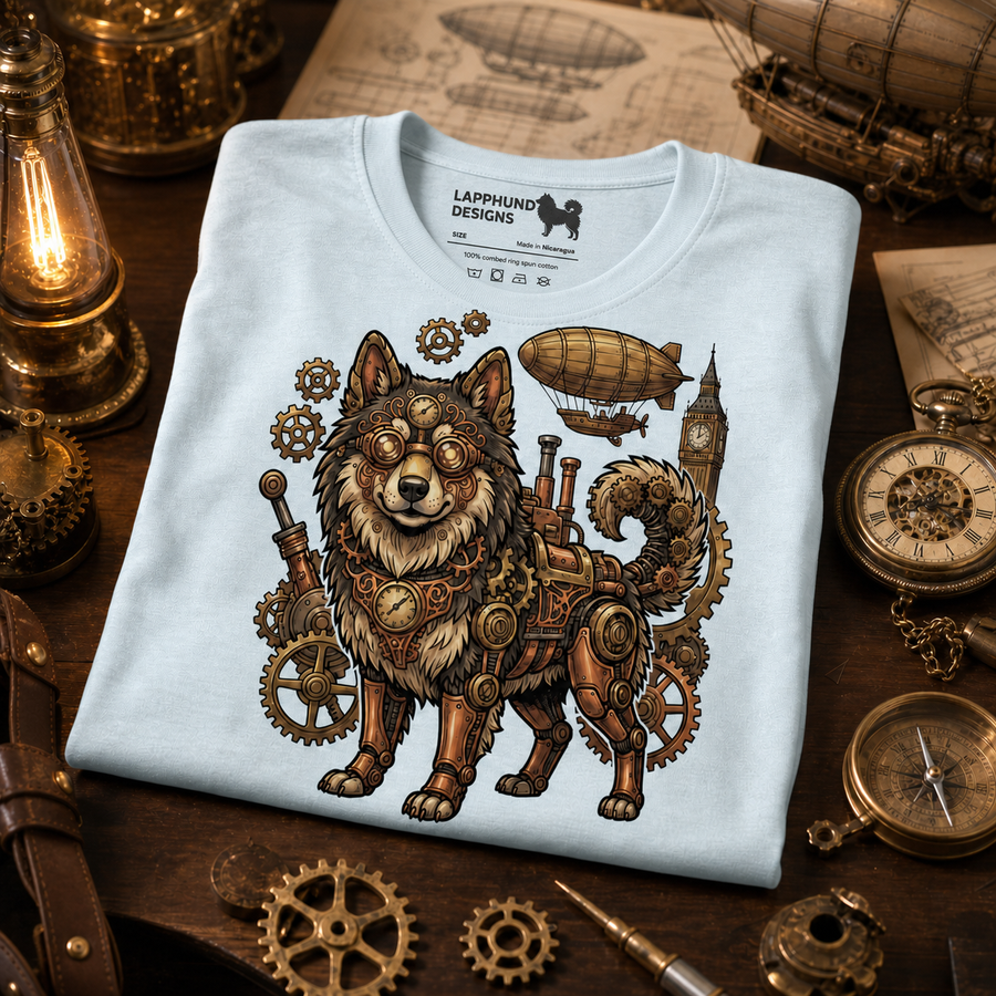 Finnish Lapphund Steampunk Chrono-Guardian Adventure T-Shirt Finnish Lapphund t-shirt