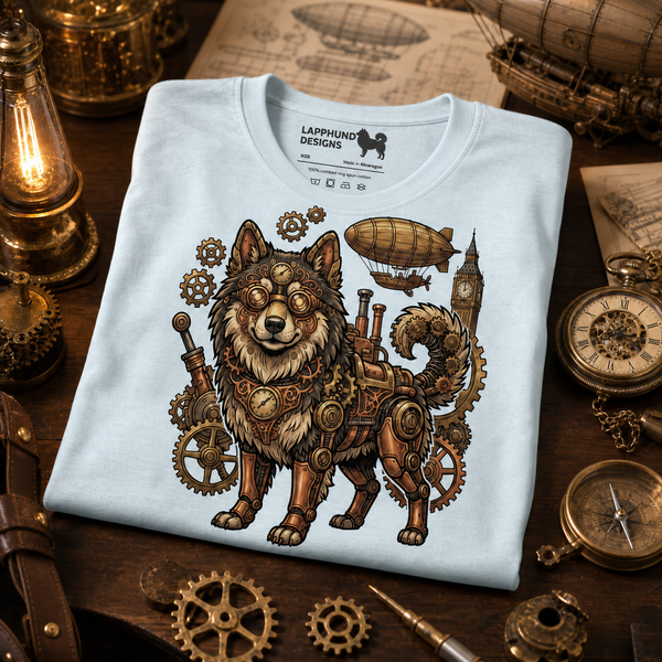 Finnish Lapphund Steampunk Chrono-Guardian Adventure T-Shirt Finnish Lapphund t-shirt