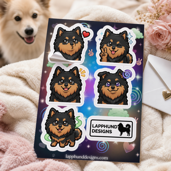 Individual peel detail of the Finnish Lapphund Cheerful Reactions Sticker Sheet β Hearts, Peace Signs & Expressive Emotions Finnish Lapphund sticker sheet