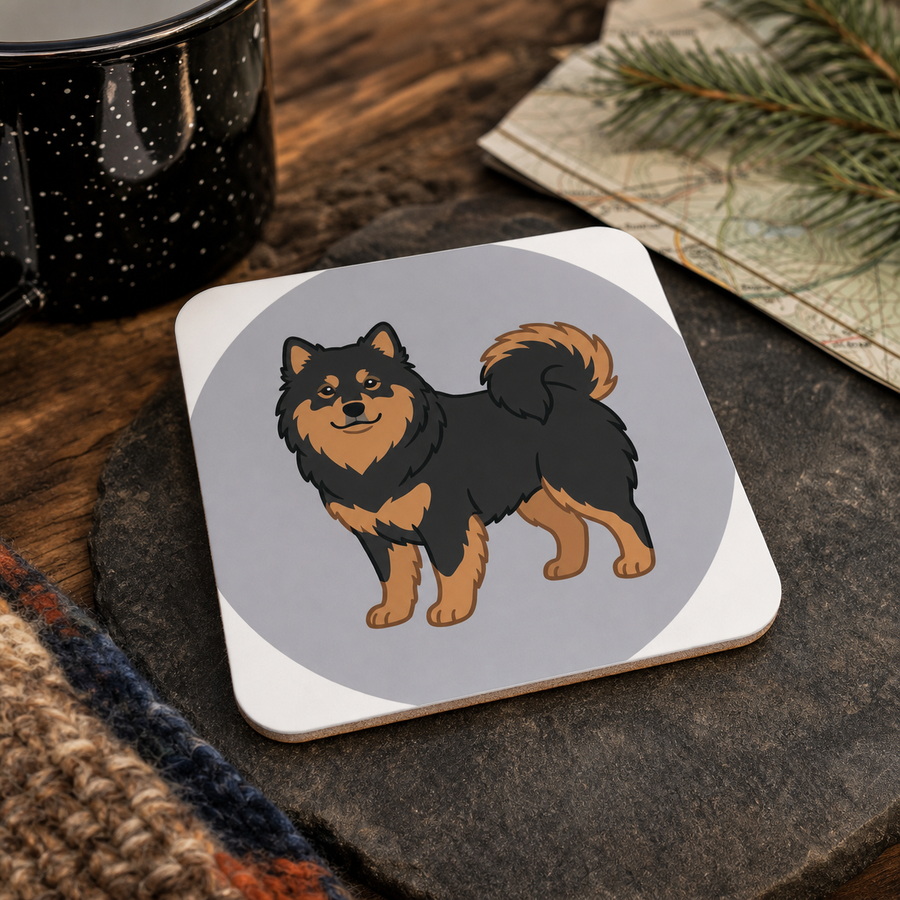 Finnish Lapphund Neutral Portrait Illustration Cork-Back Coaster Finnish Lapphund cork-back coaster
