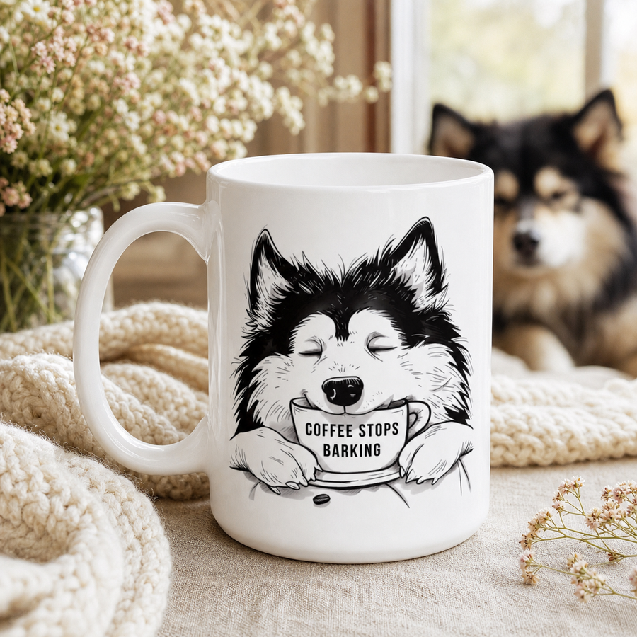Finnish Lapphund Mug Coffee Stops Barking Nordic Dog Gift Finnish Lapphund ceramic mug