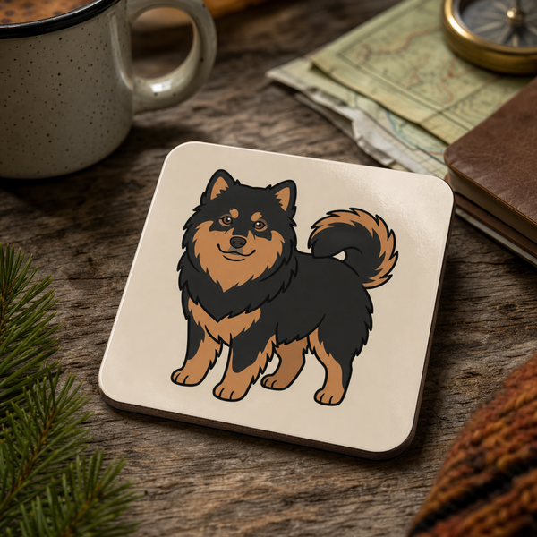 Finnish Lapphund Standing Illustration Cork-Back Coaster Finnish Lapphund cork-back coaster