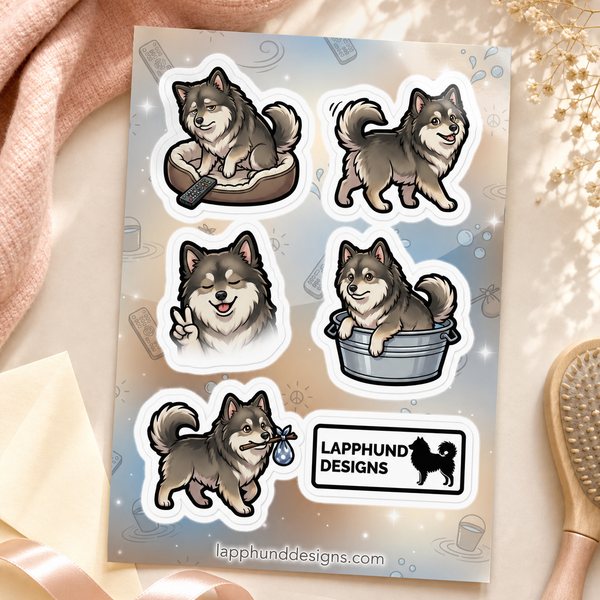 Finnish Lapphund Grooming Day Sticker Sheet – Bath Time, Brushing & Clean Pup Moments Finnish Lapphund sticker sheet