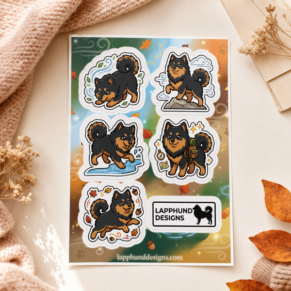 Finnish Lapphund Autumn Trail Sticker Sheet β Fall Hikes, Leaf Play & Outdoor Adventure Finnish Lapphund sticker sheet