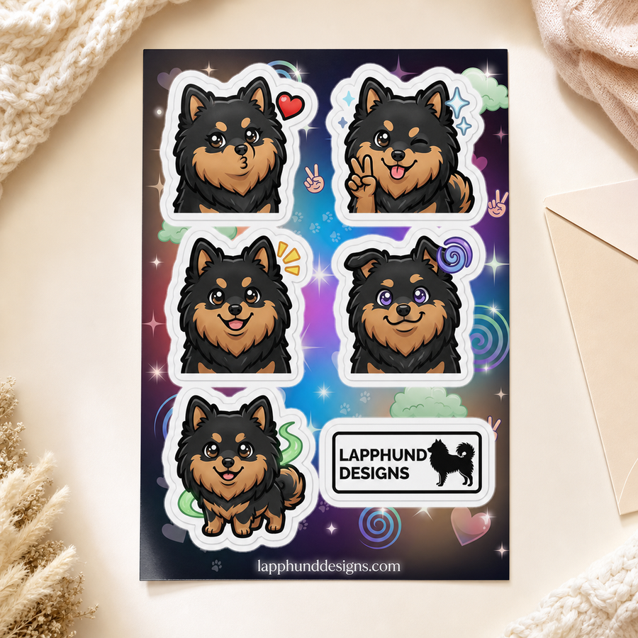 Finnish Lapphund Cheerful Reactions Sticker Sheet – Hearts, Peace Signs & Expressive Emotions Finnish Lapphund sticker sheet
