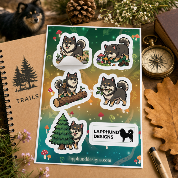 Individual peel detail of the Finnish Lapphund Forest Life Sticker Sheet – Mushrooms, Logs & Woodland Play Finnish Lapphund sticker sheet