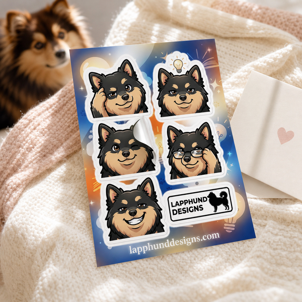 Individual peel detail of the Finnish Lapphund Thinking Faces Sticker Sheet – Clever Looks, Ideas & Thoughtful Expressions Finnish Lapphund sticker sheet