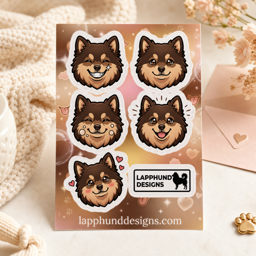 Finnish Lapphund Affectionate Smiles Sticker Sheet – Warm Expressions, Blush & Loving Faces Finnish Lapphund sticker sheet