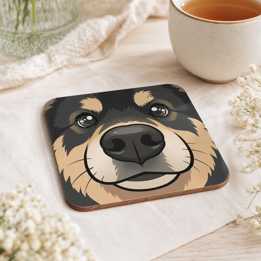 Finnish Lapphund Black and Tan Face Cork-Back Coaster Finnish Lapphund cork-back coaster