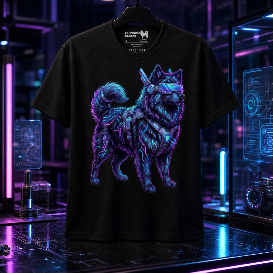 Finnish Lapphund Futuristic Cyber Tech Neon T-Shirt Finnish Lapphund t-shirt