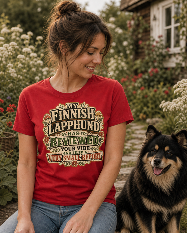 Finnish Lapphund Reviewed Your Vibe T-Shirt Finnish Lapphund t-shirt worn, lifestyle photo