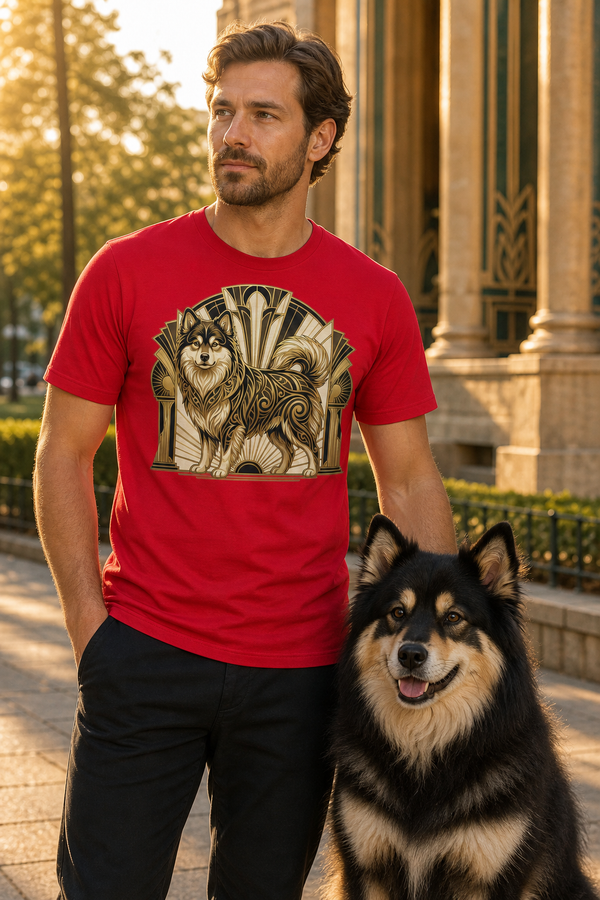 Finnish Lapphund Golden Deco Elegance Heritage Graphic T-Shirt Finnish Lapphund t-shirt worn, lifestyle photo