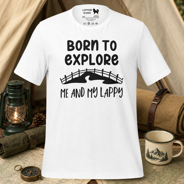Born to Explore with My Lappy T-Shirt – Adventure-Ready Apparel for Lapphund Lovers Finnish Lapphund t-shirt