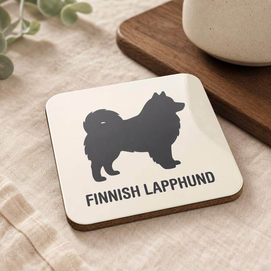 Finnish Lapphund Classic Silhouette Cork-Back Coaster Finnish Lapphund cork-back coaster