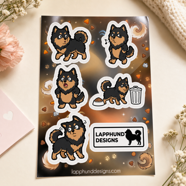 Finnish Lapphund Guilty Moments Sticker Sheet – Oops Faces, Side-Eyes & Caught-in-the-Act Finnish Lapphund sticker sheet