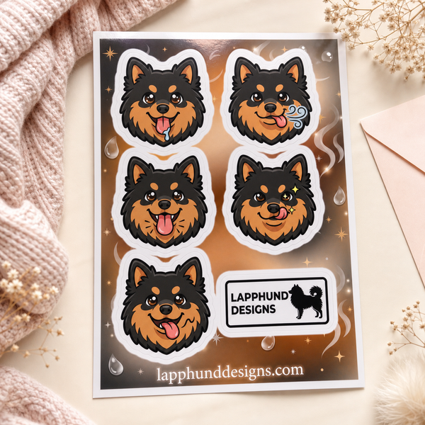 Finnish Lapphund Happy Faces Sticker Sheet – Tongue-Out Smiles & Playful Joy Finnish Lapphund sticker sheet