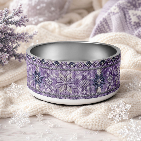 Lilac Frost Knit Finnish Lapphund 32oz dog bowl