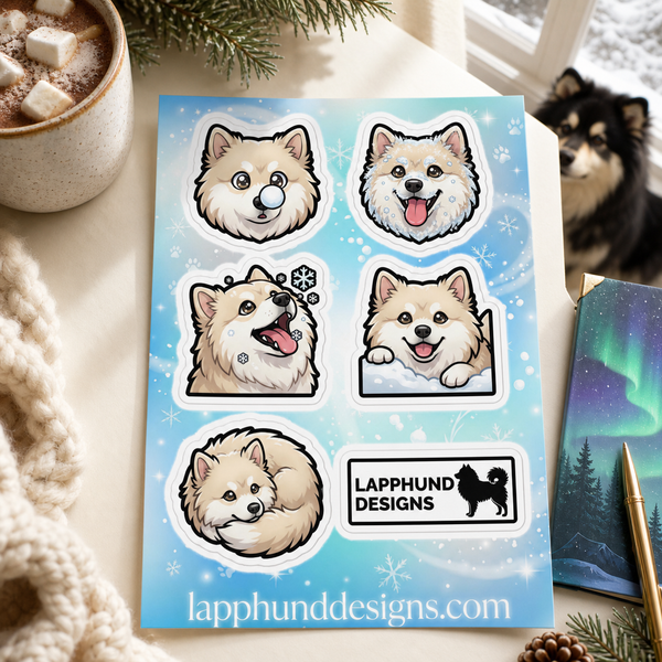Finnish Lapphund Winter Joy Sticker Sheet – Snowy Smiles, Cozy Curls & Cold-Weather Play Finnish Lapphund sticker sheet