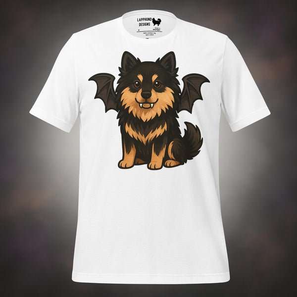 Bat pup Finnish Lapphund Halloween t-shirt in white