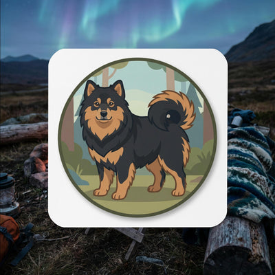 Finnish Lapphund Black and Tan Standing Badge Cork-Back Coaster | Lapphund Designs