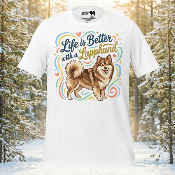 Finnish Lapphund born to be awesome t-shirt with positive slogan and flowing retro artwork