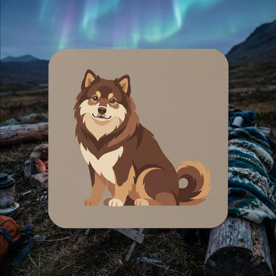 Finnish Lapphund Brown Sitting Illustration Cork-Back Coaster | Lapphund Designs