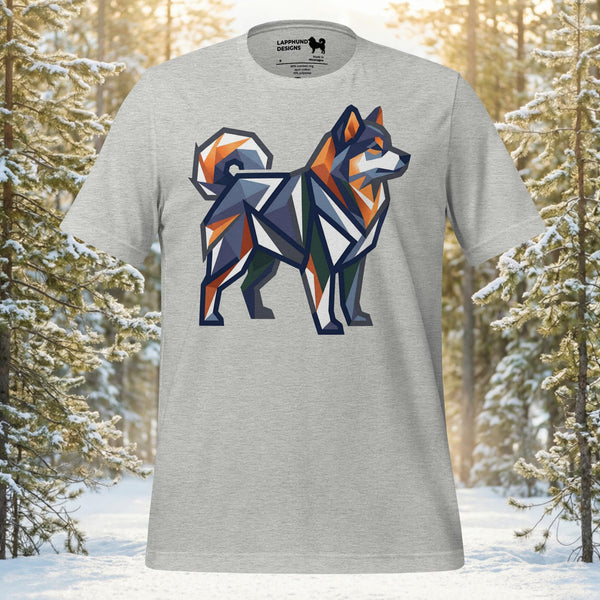 Finnish Lapphund Facetbound Lappy t-shirt featuring a modern geometric dog illustration with angular shapes