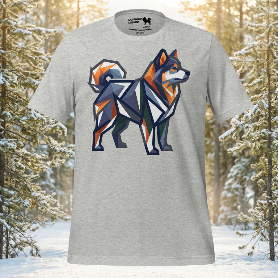 Finnish Lapphund Facetbound Lappy t-shirt featuring a modern geometric dog illustration with angular shapes