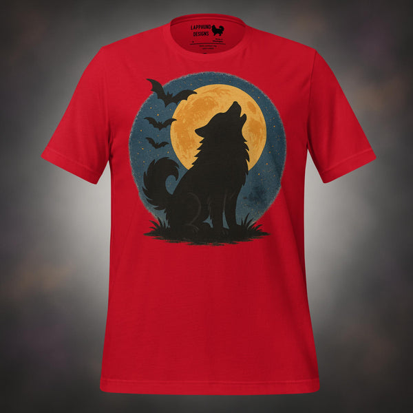 Halloween moon howl Finnish Lapphund t-shirt in red