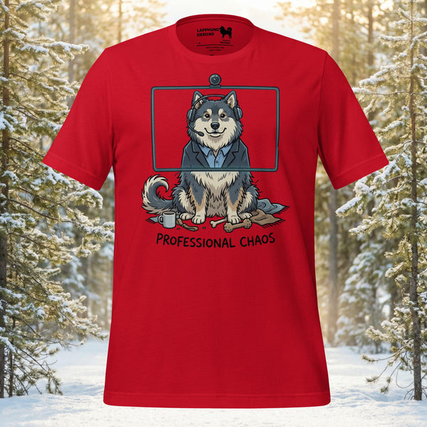 Finnish Lapphund Professional Chaos t-shirt featuring a confident Nordic dog in a modern frame