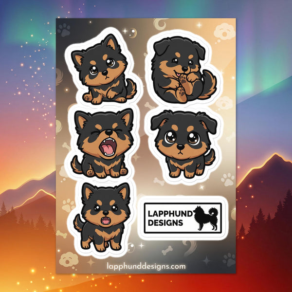Finnish Lapphund puppy reactions sticker sheet featuring cute faces and expressive puppy emotions