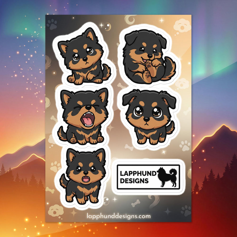 Finnish Lapphund puppy reactions sticker sheet featuring cute faces and expressive puppy emotions