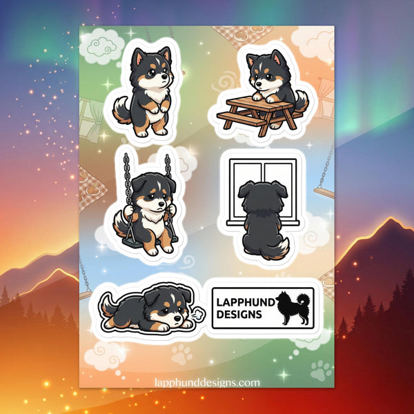 Finnish Lapphund waiting moments sticker sheet featuring quiet time, lonely scenes, and gentle emotional expressions