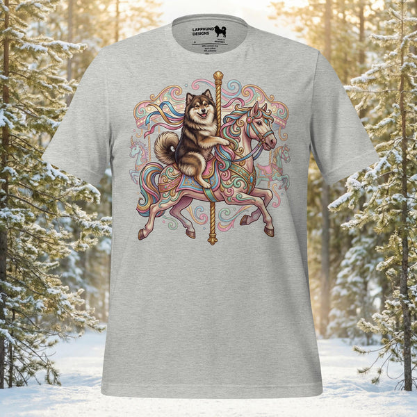 Finnish Lapphund Whimsical Carousel Fantasy Ride Illustration T-Shirt | Lapphund Designs