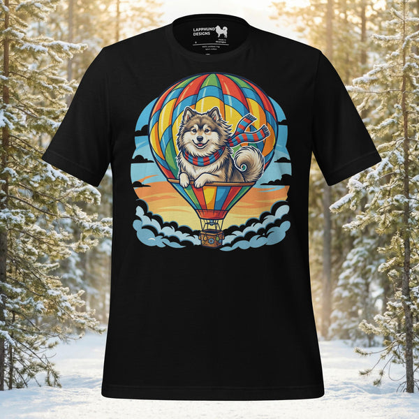 Finnish Lapphund Hot Air Balloon Sky Adventure Illustration T-Shirt | Lapphund Designs
