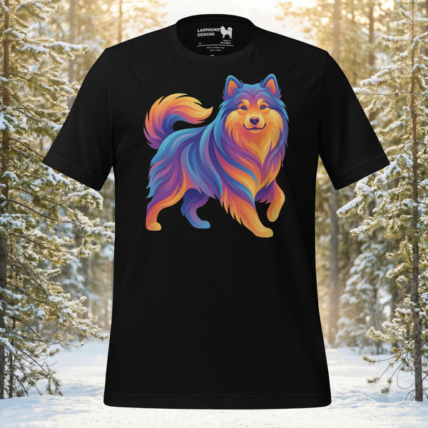 Finnish Lapphund Vibrant Aurora Swirl Style Tee | Lapphund Designs