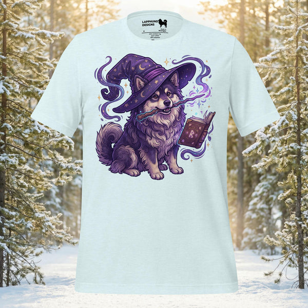 Finnish Lapphund Wizard Spellbook Fantasy Illustration T-Shirt | Lapphund Designs