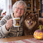 Finnish Lapphund Turnip Lanterns Came First Halloween Mug Finnish Lapphund mug in use, lifestyle photo