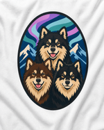 Finnish Lapphund Aurora Trio T-Shirt design close-up on a Finnish Lapphund t-shirt