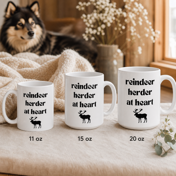Finnish Lapphund Mug Reindeer Herder Nordic Dog Gift Finnish Lapphund mug size lineup, 11oz 15oz and 20oz