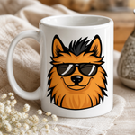 Glossy print detail on the Finnish Lapphund Mug Cool Shades Nordic Dog Fan Gift Finnish Lapphund mug