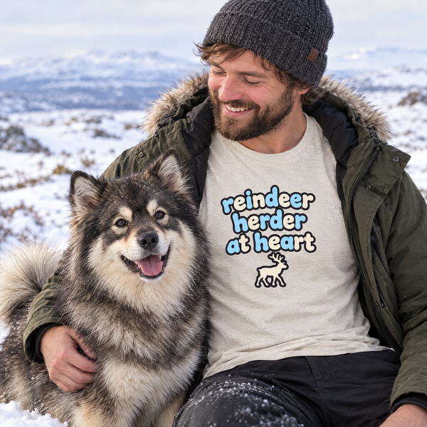 Finnish Lapphund Reindeer Herder at Heart T-Shirt Finnish Lapphund t-shirt worn, lifestyle photo
