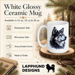 Care and product info for the Finnish Lapphund Mug Wild Nordic Wolf Profile Dog Gift Finnish Lapphund mug