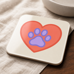 Glossy print detail on the Finnish Lapphund Paw Heart Icon Cork-Back Coaster Finnish Lapphund coaster