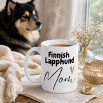 Finnish Lapphund Mug – Heartfelt 'Finnish Lapphund Mom' with Gold Accent Finnish Lapphund mug in use