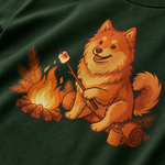 Finnish Lapphund Campfire S'mores T-Shirt design close-up on a Finnish Lapphund t-shirt