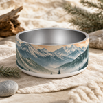 Kootenay Mountain design detail on a Finnish Lapphund 32oz dog bowl