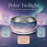 Polar Twilight Finnish Lapphund 32oz dog bowl features and specs